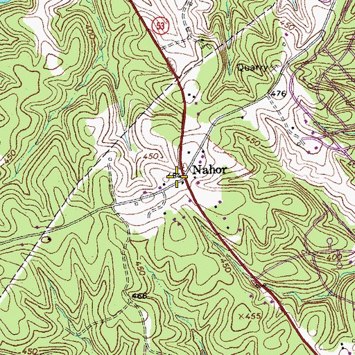 Topographic Map of Nahor, VA