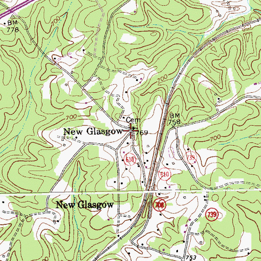 Topographic Map of New Glasgow, VA
