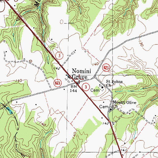 Topographic Map of Nomini Grove, VA