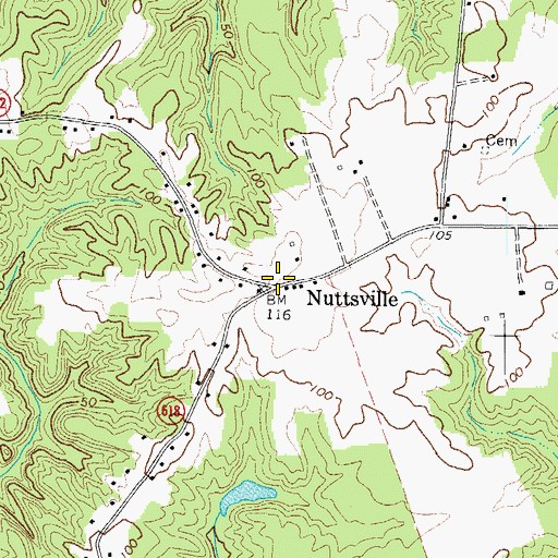 Topographic Map of Nuttsville, VA