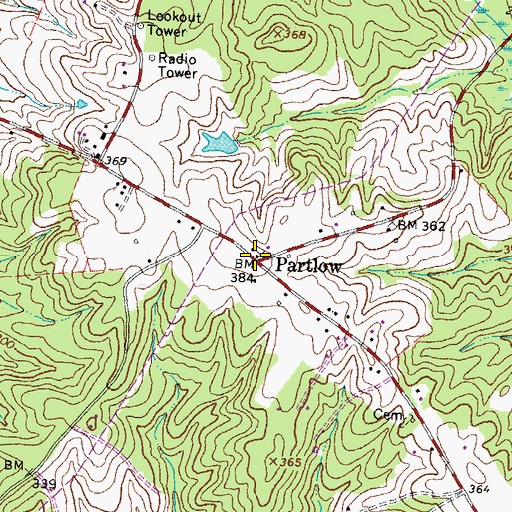 Topographic Map of Partlow, VA