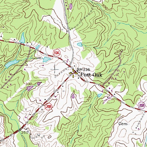 Topographic Map of Post Oak, VA