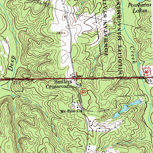 Topographic Map of Smiths Crossroads, VA