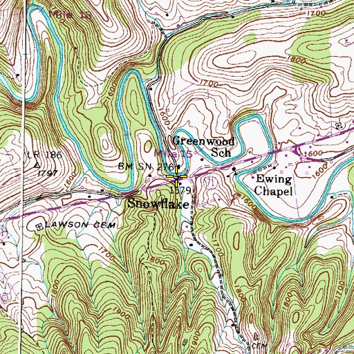 Topographic Map of Snowflake, VA