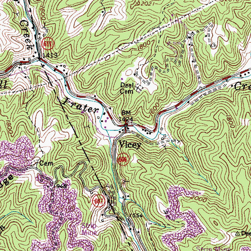 Topographic Map of Vicey, VA