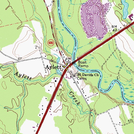 Topographic Map of Aylett, VA