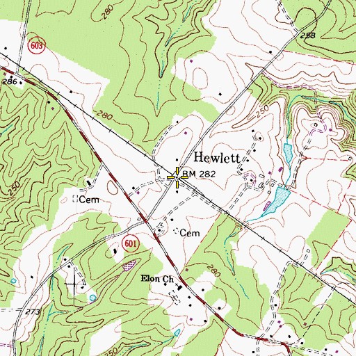 Topographic Map of Hewlett, VA
