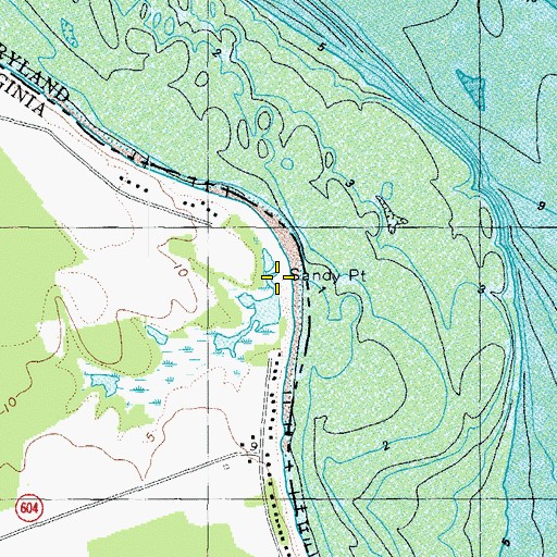 Topographic Map of Sandy Point, VA