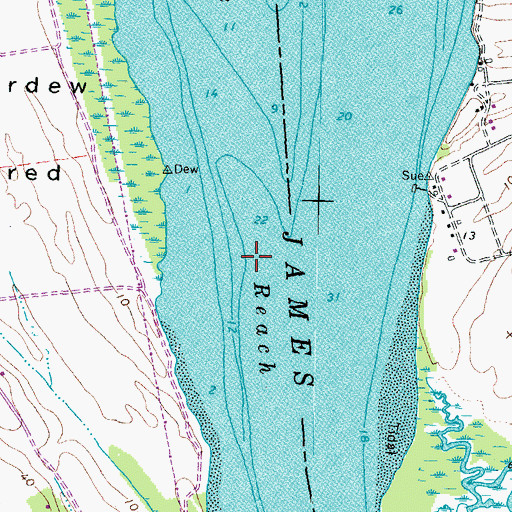 Topographic Map of Threemile Reach, VA