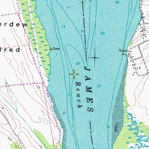 Topographic Map of Threemile Reach, VA