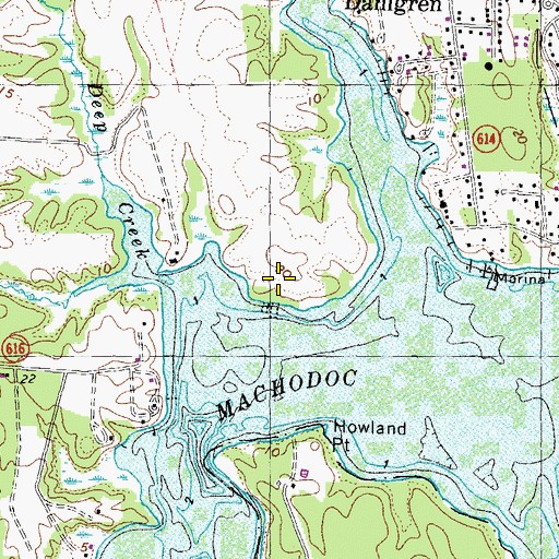 Topographic Map of Berrys Wharf, VA