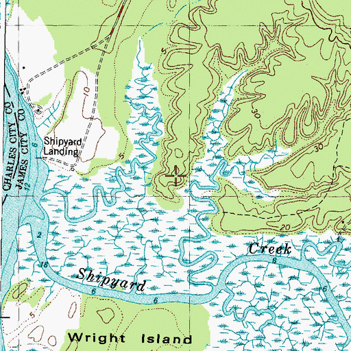 Topographic Map of Wright Island Landing, VA