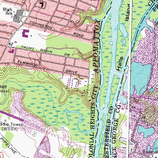Topographic Map of Archer Bluff, VA