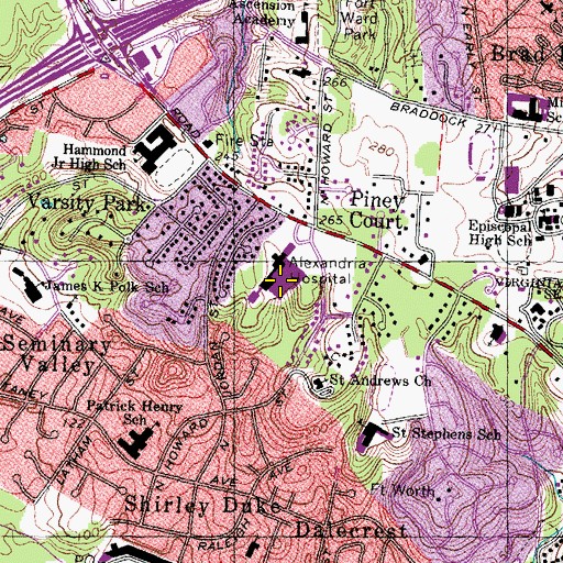 Topographic Map of Inova Alexandria Hospital, VA