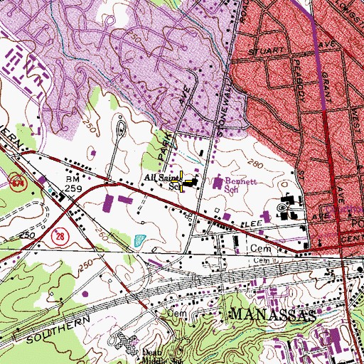 Topographic Map of All Saints Catholic School, VA