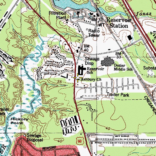 Topographic Map of Asbury Church, VA