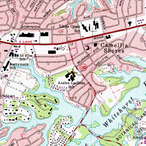 Topographic Map of Azalea Gardens Middle School, VA