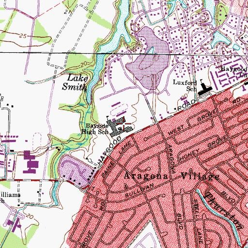 Topographic Map of Bayside High School, VA