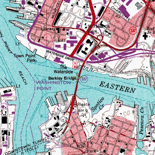 Topographic Map of Berkley Bridge, VA