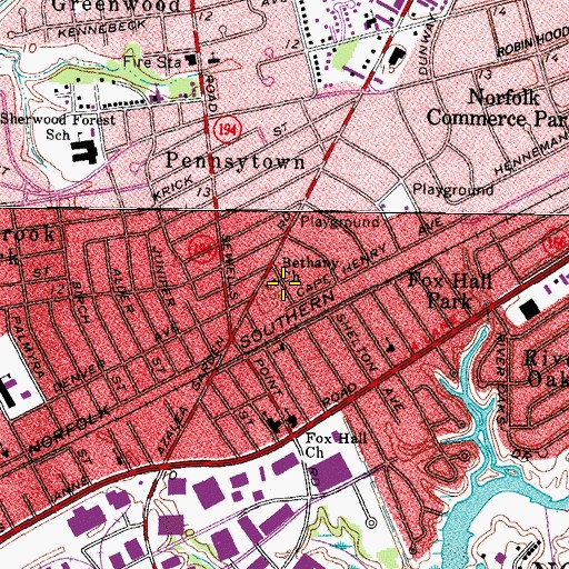 Topographic Map of Bethany Church, VA
