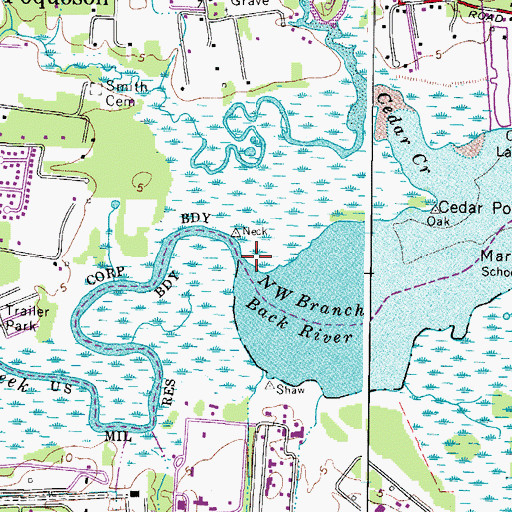 Topographic Map of Brick Kiln Creek, VA