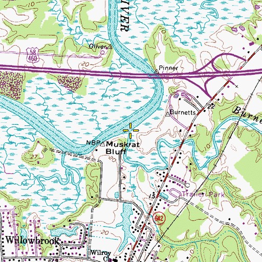 Topographic Map of Burnetts Mill Creek, VA