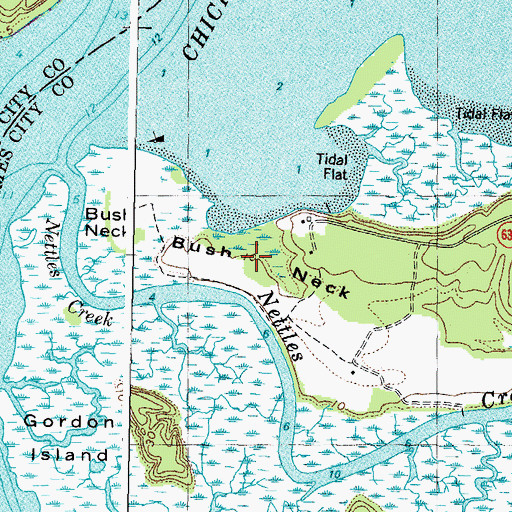 Topographic Map of Bush Neck, VA