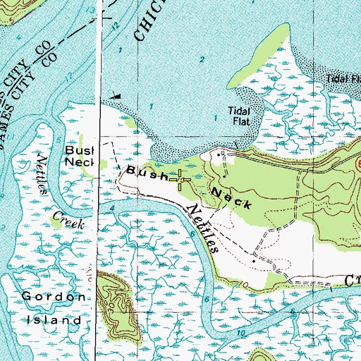 Topographic Map of Bush Neck, VA