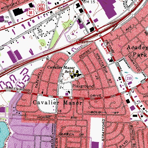 Topographic Map of Cavalier Manor Elementary School, VA