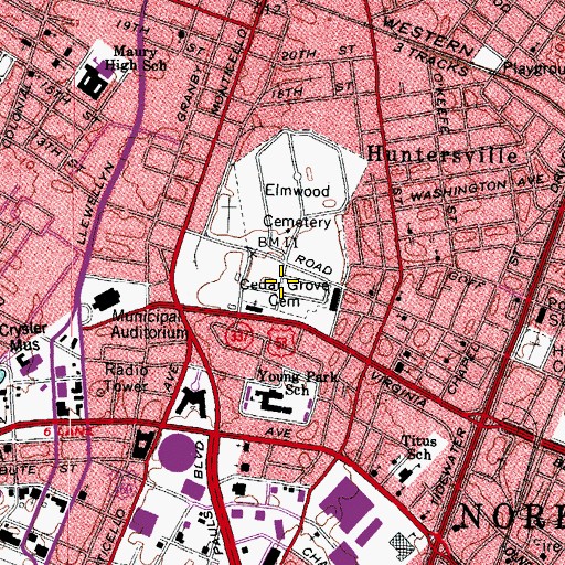 Topographic Map of Cedar Grove Cemetery, VA