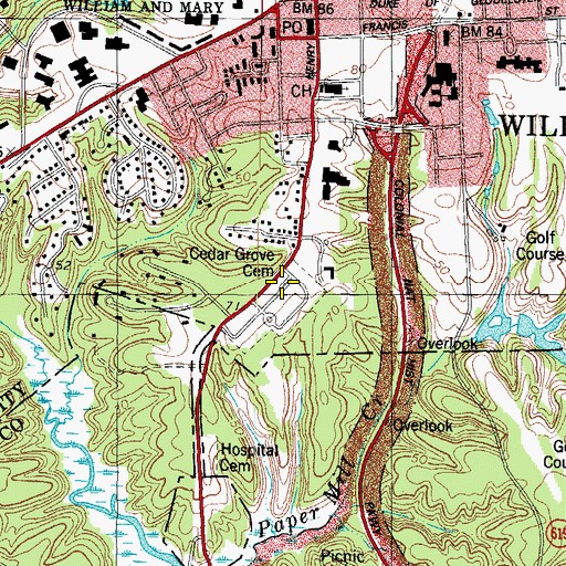 Topographic Map of Cedar Grove Cemetery, VA
