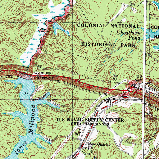 Topographic Map of Colonial National Historical Park, VA