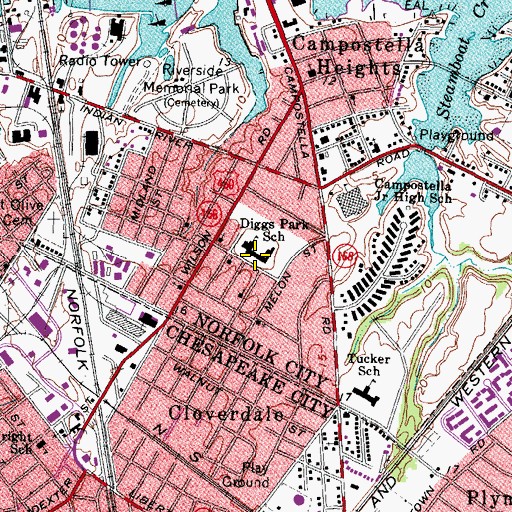 Topographic Map of Diggs Park School, VA