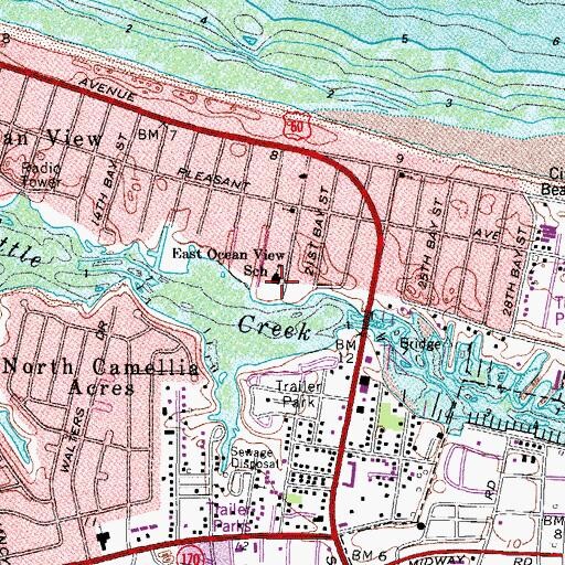 Topographic Map of East Ocean View School, VA