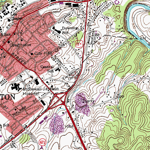 Topographic Map of Evergreen Cemetery, VA