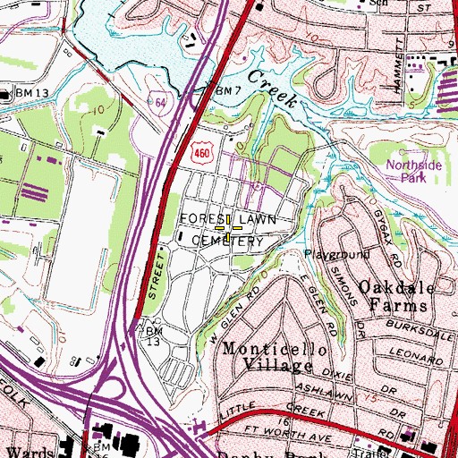 Topographic Map of Forest Lawn Cemetery, VA
