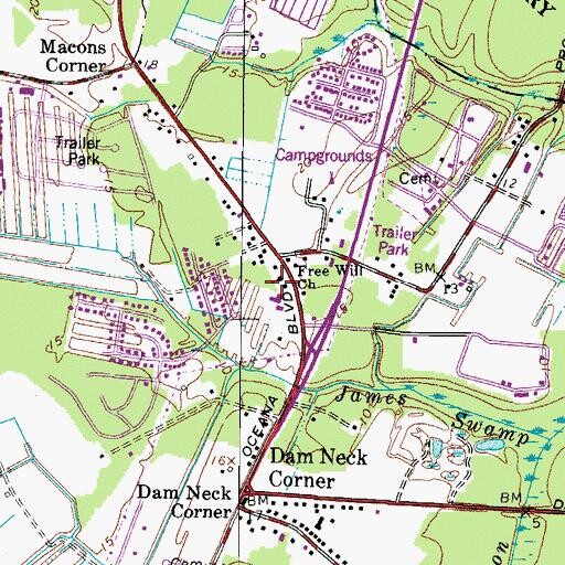 Topographic Map of Free Will Church, VA