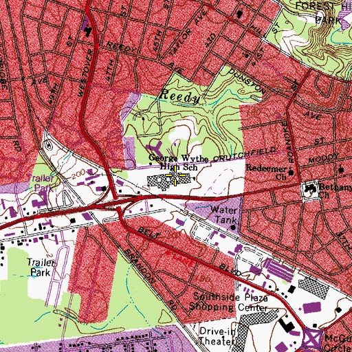 Topographic Map of George Wythe High School, VA