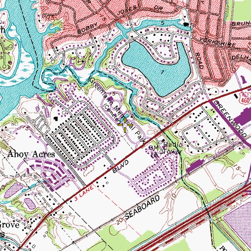 Topographic Map of Greenlawn Memorial Park, VA