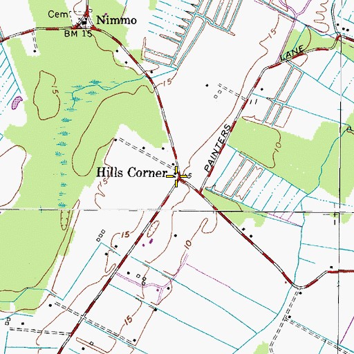Topographic Map of Hills Corner, VA