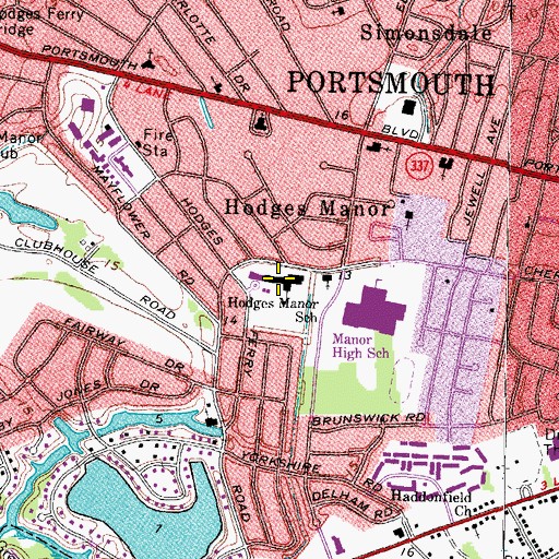 Topographic Map of Hodges Manor Elementary School, VA