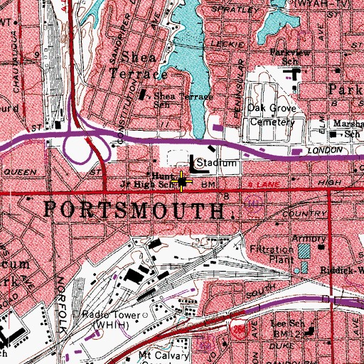 Topographic Map of Hunt Junior High School, VA