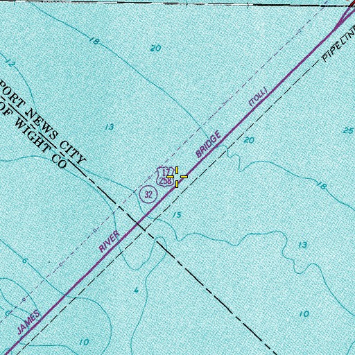 Topographic Map of James River Bridge, VA