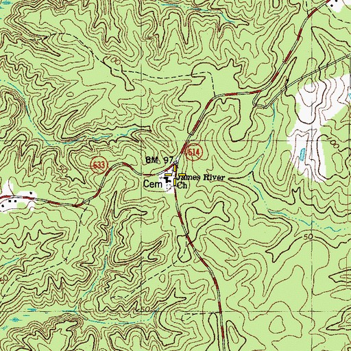 Topographic Map of James River Church, VA