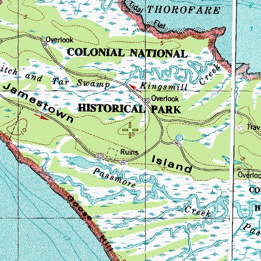 Topographic Map of Jamestown Island, VA