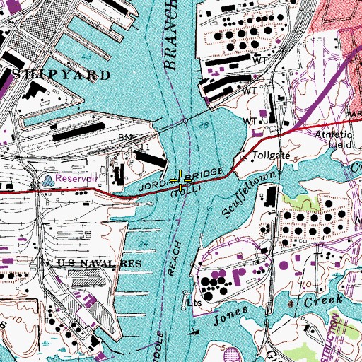 Topographic Map of Jordan Bridge, VA