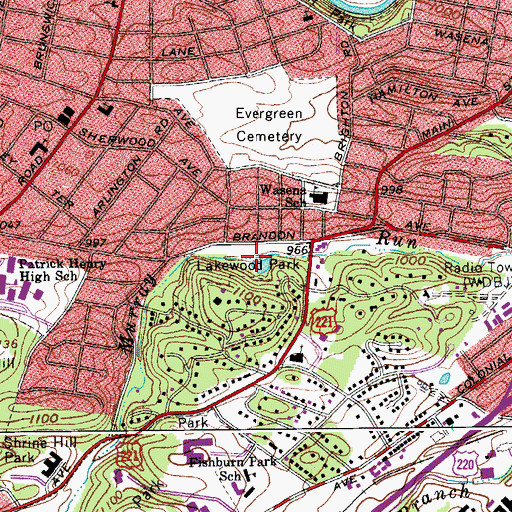 Topographic Map of Lakewood Park, VA