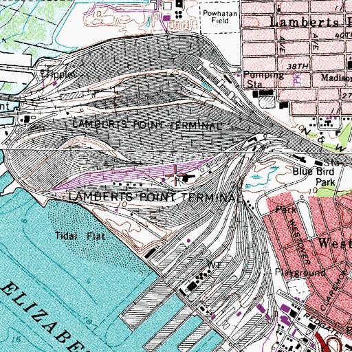 Topographic Map of Lamberts Point Terminal, VA