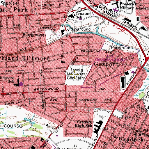 Topographic Map of Lincoln Memorial Cemetery, VA