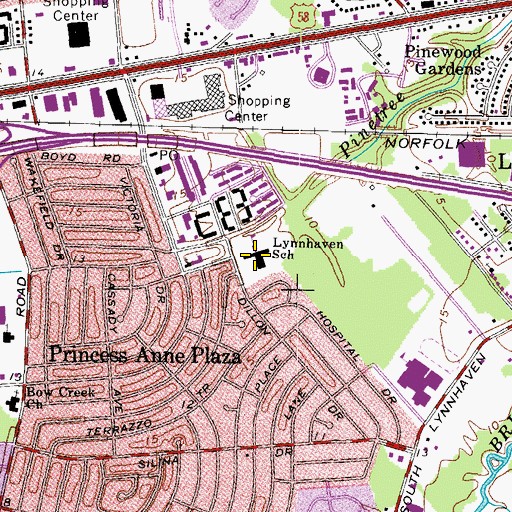 Topographic Map of Lynnhaven Elementary School, VA
